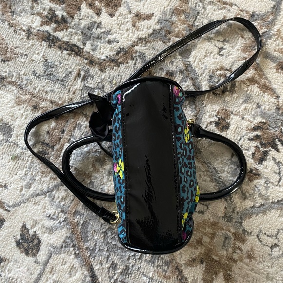 Betsey Johnson Mini Handle Bag Leopard Animal Print Floral Rose Pattern Teal - Picture 6 of 16